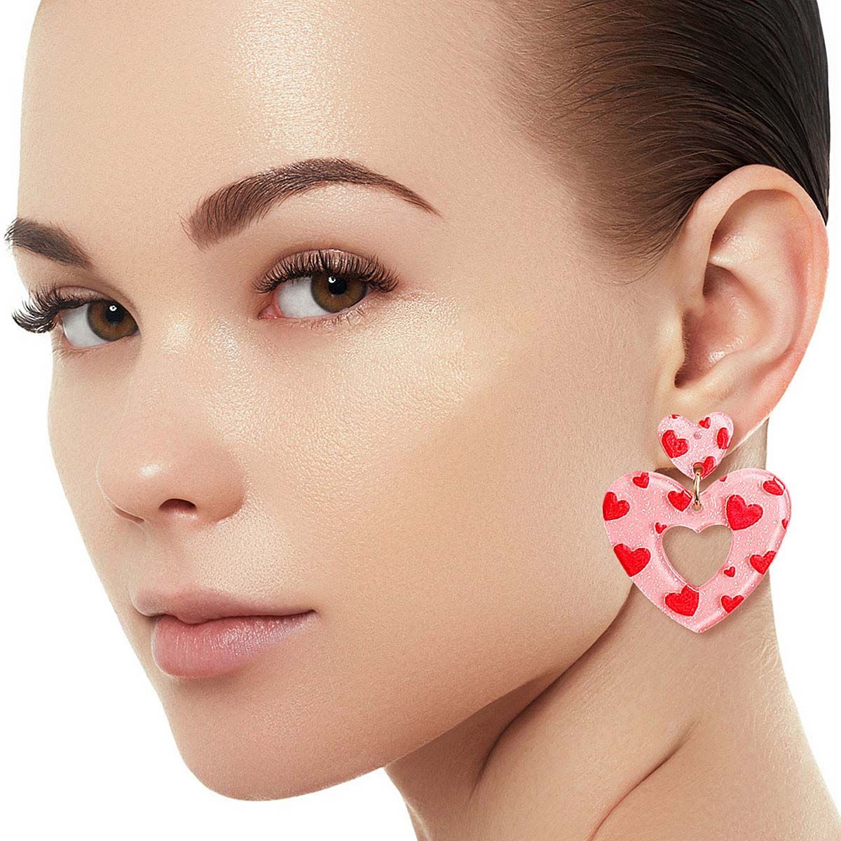 Pink Red Glitter Heart Earrings|1.65 inches - Premium Wholesale Jewelry from Pinktown - Just $12! Shop now at chiquestyles
