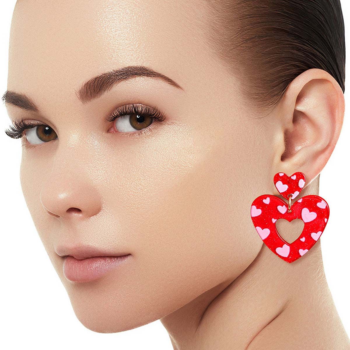 Red Pink Glitter Heart Earrings|1.65 inches - Premium Wholesale Jewelry from Pinktown - Just $12! Shop now at chiquestyles