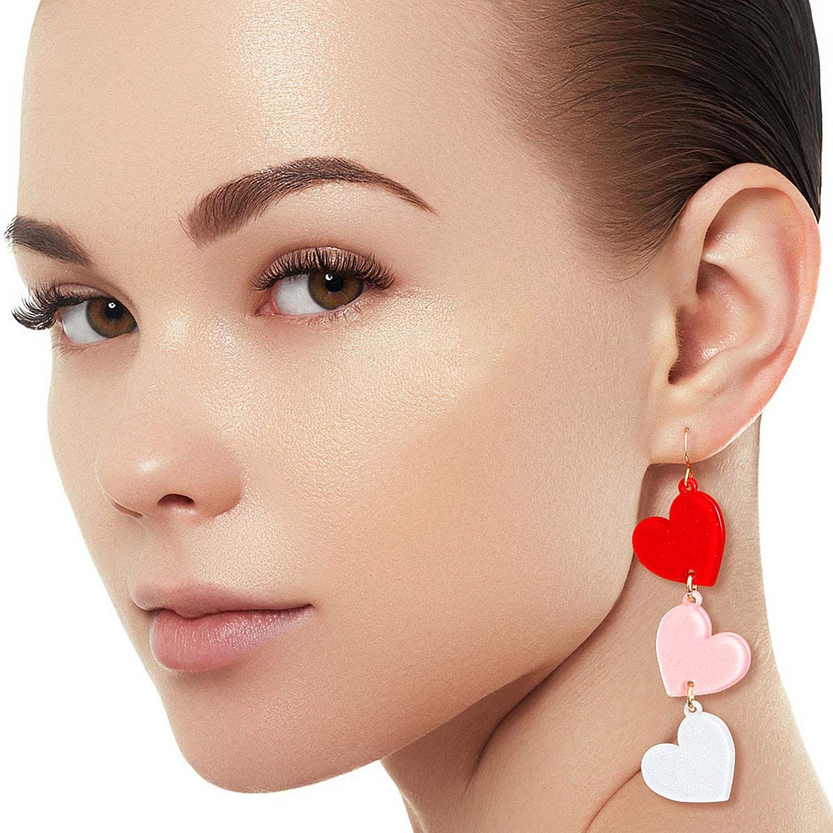 Multi Triple Link Heart Earrings|3 inches - Premium Wholesale Jewelry from Pinktown - Just $12! Shop now at chiquestyles