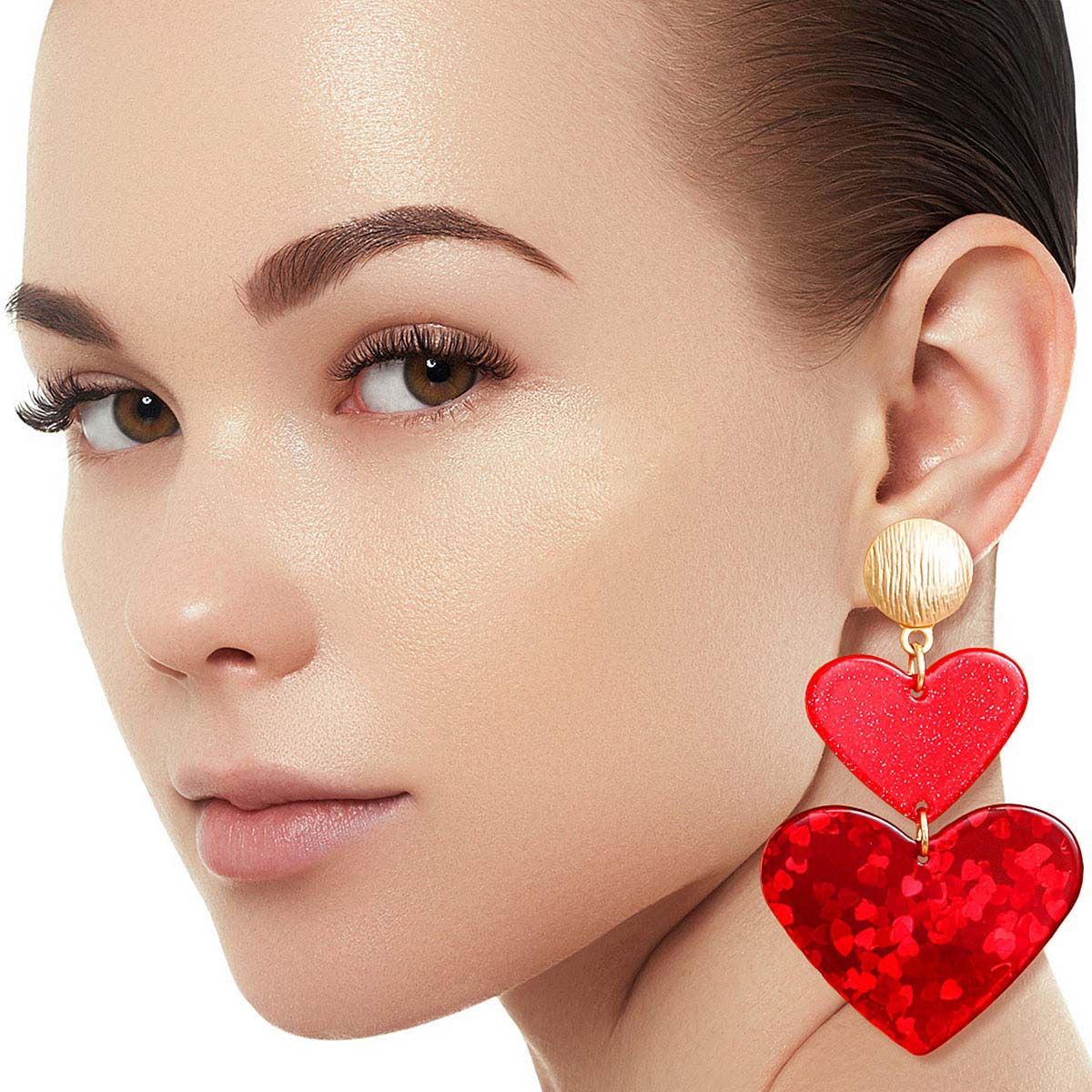 Red Double Heart Earrings|3 inches - Premium Wholesale Jewelry from Pinktown - Just $13! Shop now at chiquestyles