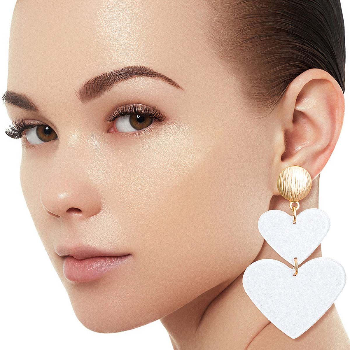White Double Heart Earrings|3 inches - Premium Wholesale Jewelry from Pinktown - Just $13! Shop now at chiquestyles