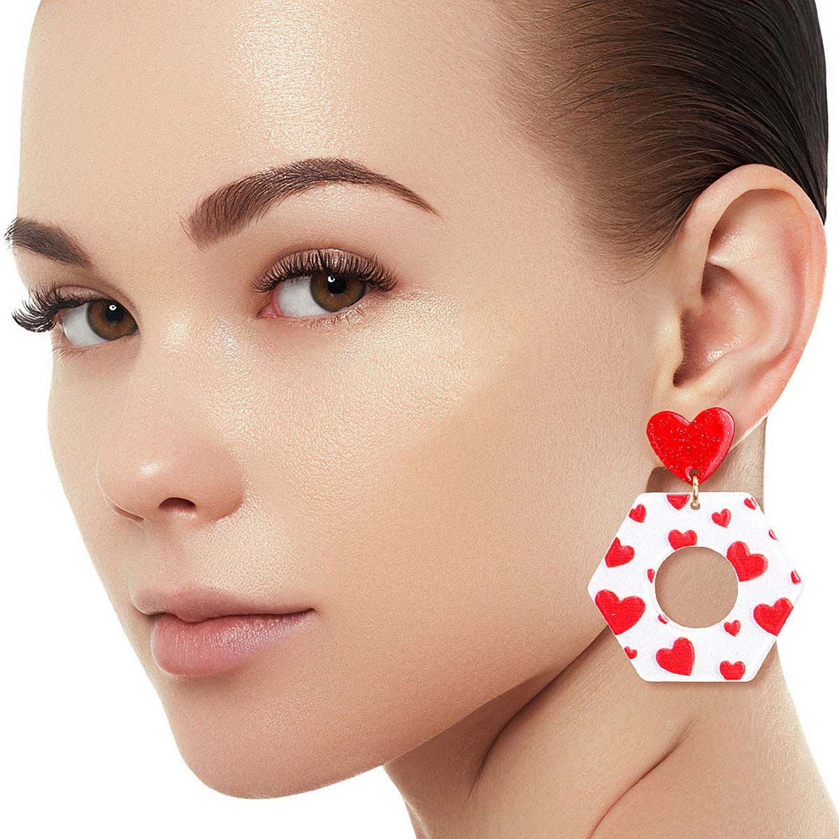 White Hexagon Heart Earrings|2 inches - Premium Wholesale Jewelry from Pinktown - Just $12! Shop now at chiquestyles
