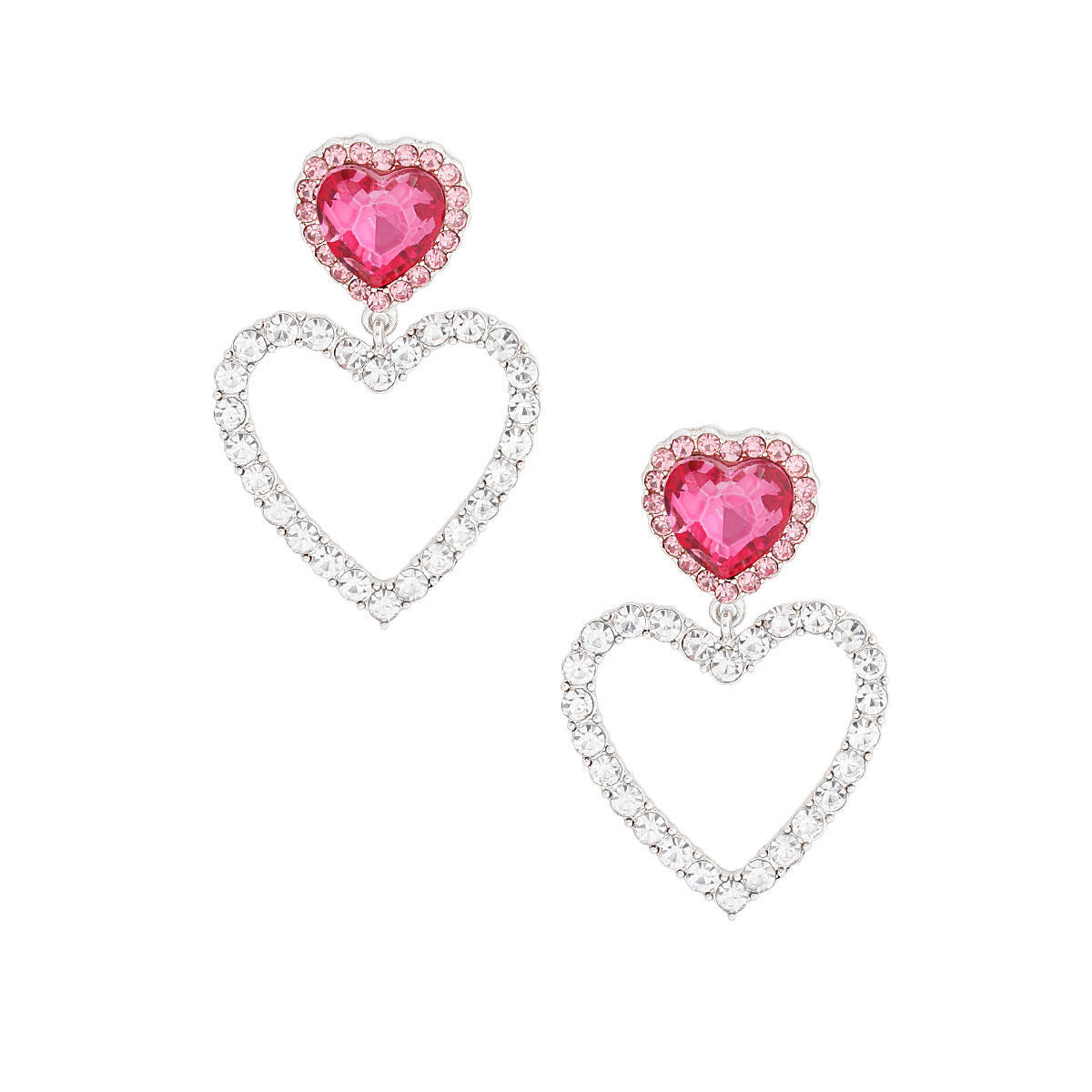 Silver Pink Cutout Heart Earrings|1.9 inches - Premium Wholesale Jewelry from Pinktown - Just $12! Shop now at chiquestyles
