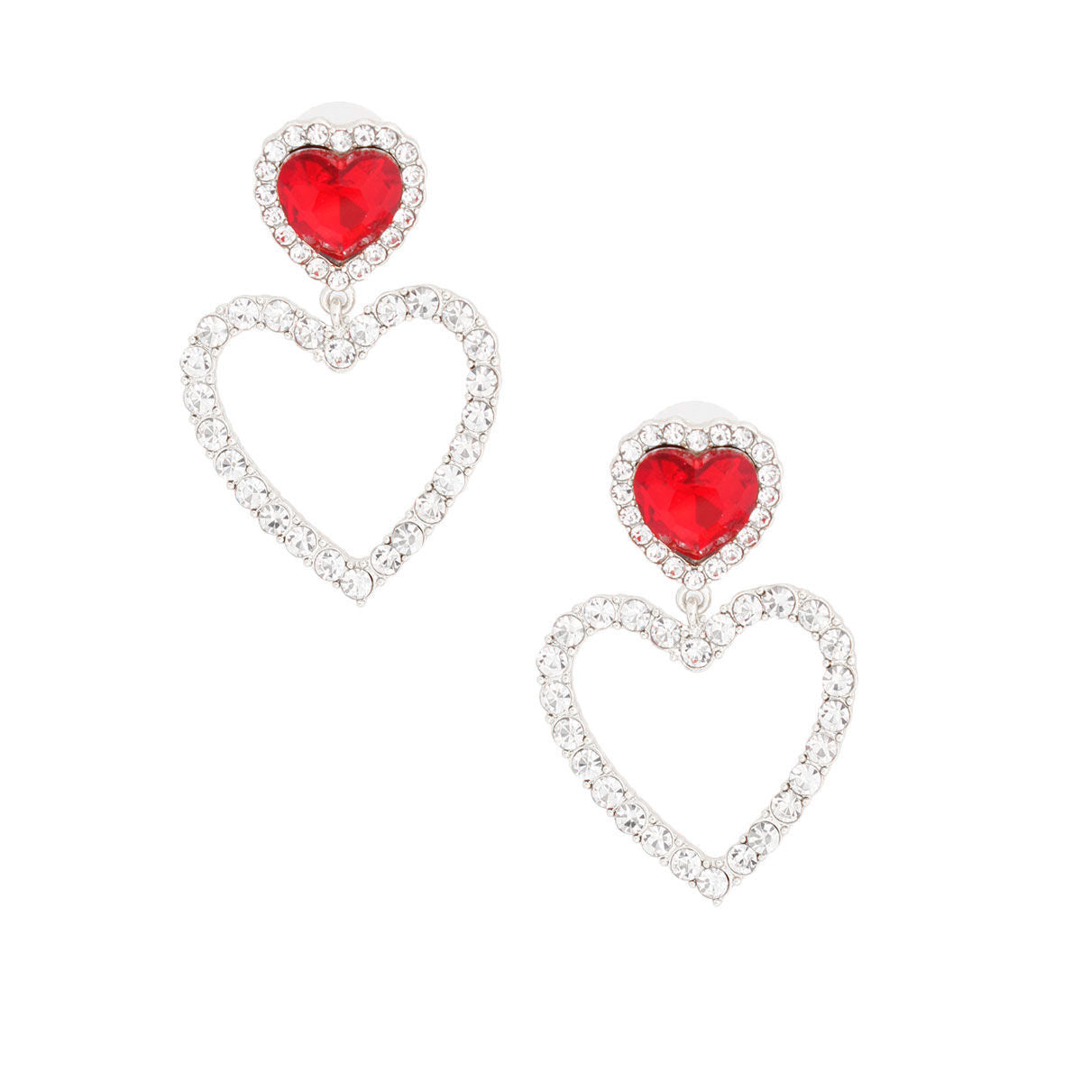 Silver Red Cutout Heart Earrings|1.9 inches - Premium Wholesale Jewelry from Pinktown - Just $12! Shop now at chiquestyles