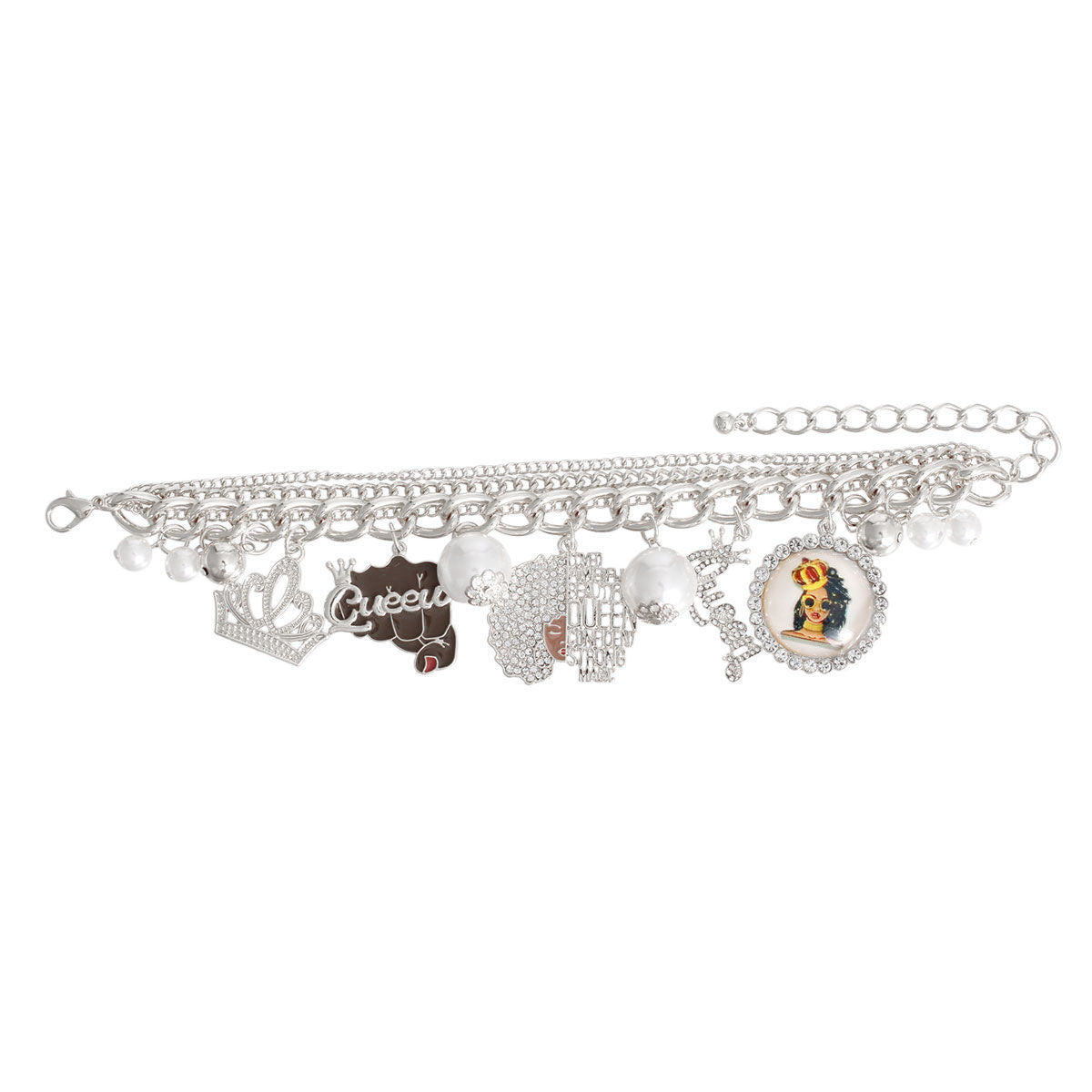 Silver Queen Afro Charm Bracelet|8 + 3 inches - Premium Wholesale Jewelry from Pinktown - Just $20! Shop now at chiquestyles