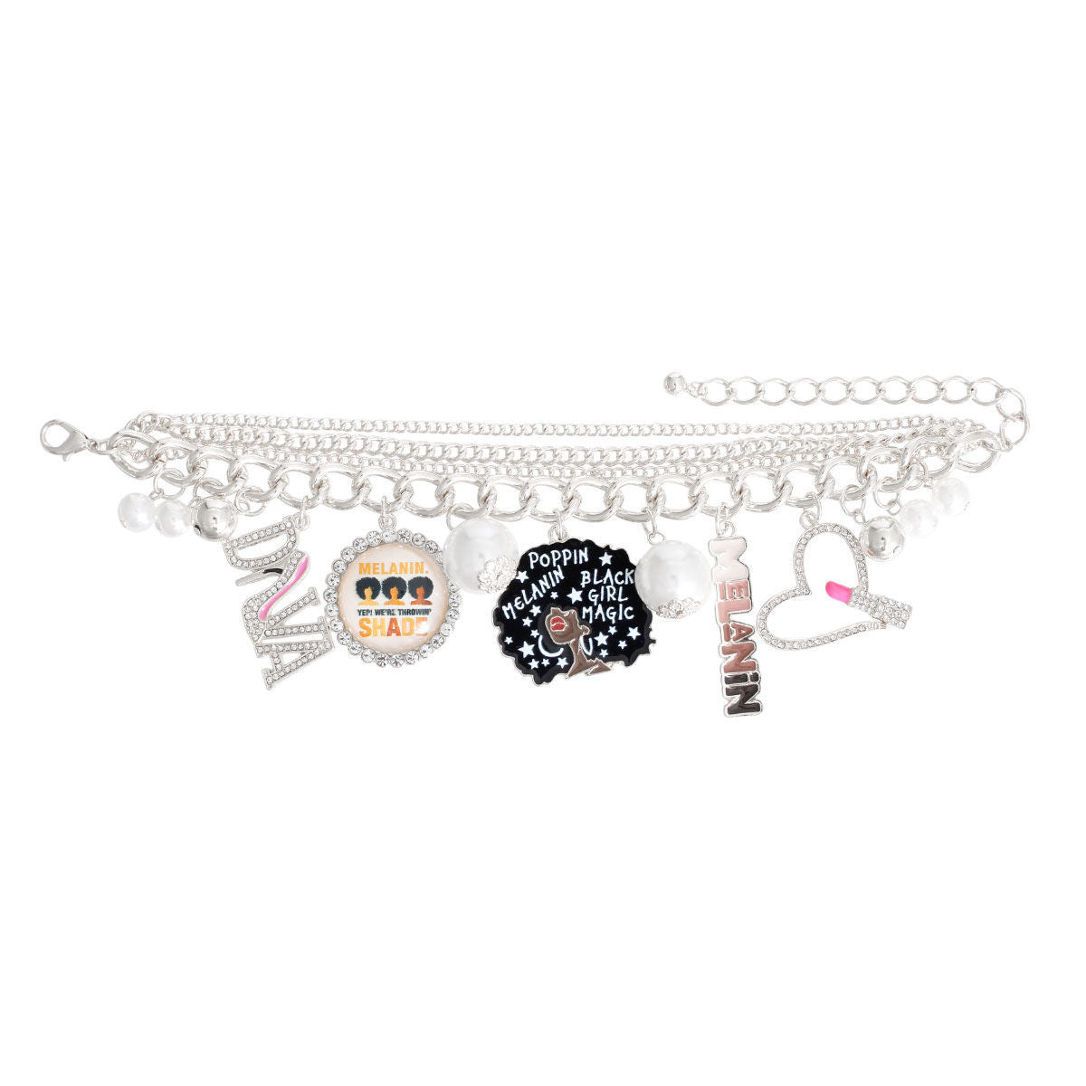 Silver Melanin Diva Charm Bracelet|8 + 3 inches - Premium Wholesale Jewelry from Pinktown - Just $20! Shop now at chiquestyles