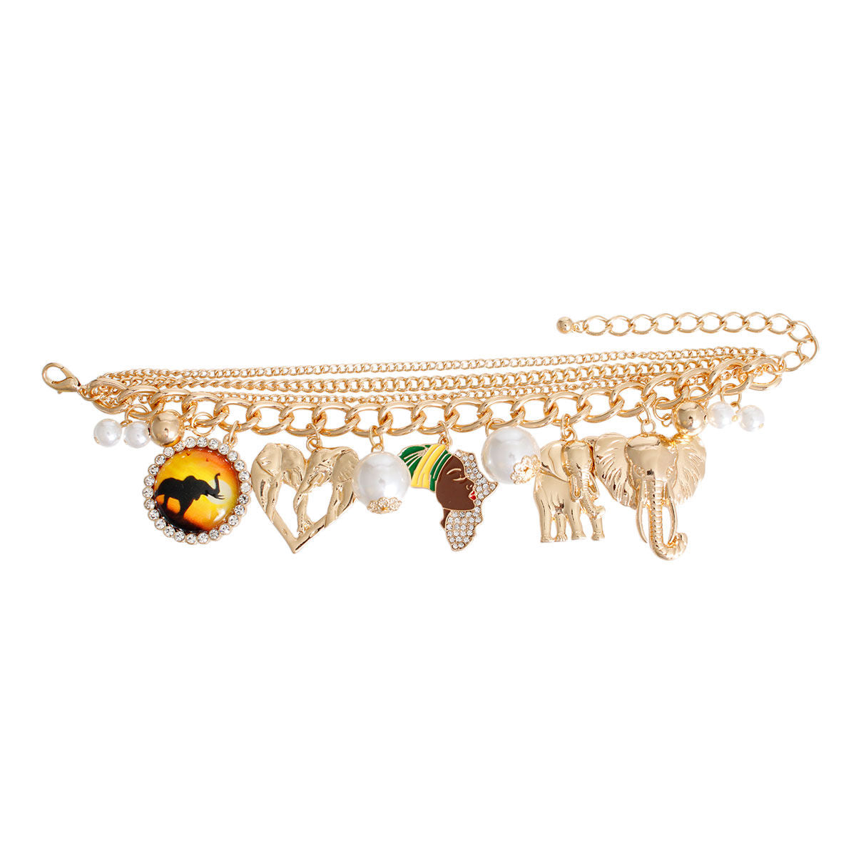 Gold African Elephant Charm Bracelet|8 + 3 inches - Premium Wholesale Jewelry from Pinktown - Just $19! Shop now at chiquestyles
