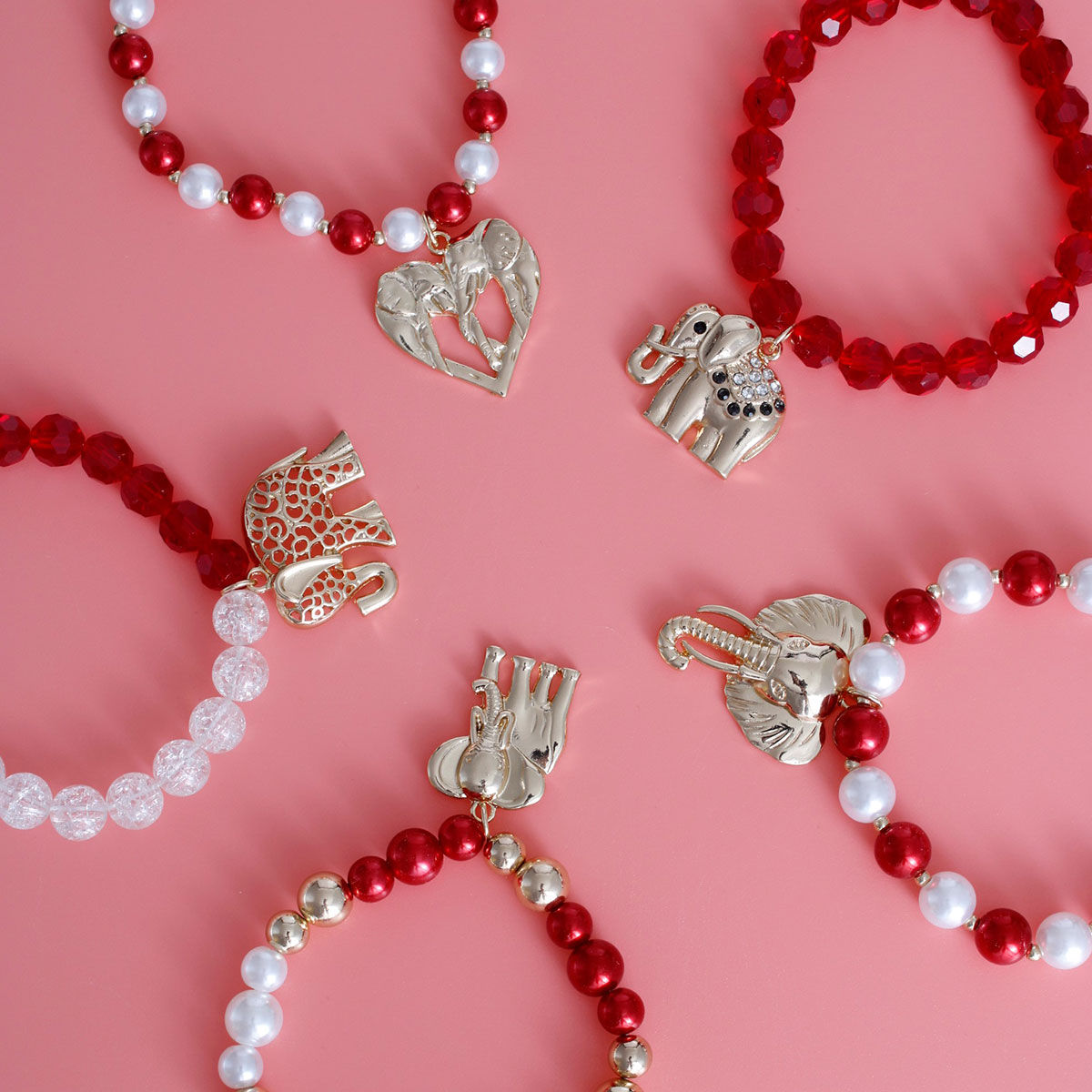 Mixed Red White Delta Sorority Elephant Bracelets|Stretch to Fit - Premium Wholesale Jewelry from Pinktown - Just $24! Shop now at chiquestyles