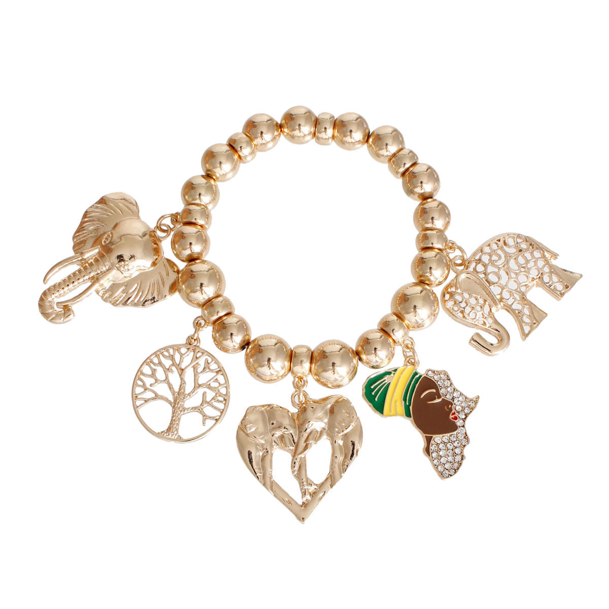Gold Africa Elephant Bracelet|Stretch to Fit - Premium Wholesale Jewelry from Pinktown - Just $16! Shop now at chiquestyles
