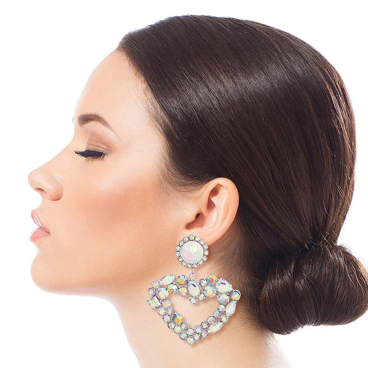 Silver Multi AURBO Heart Earrings|2.45 inches - Premium Wholesale Jewelry from Pinktown - Just $16! Shop now at chiquestyles