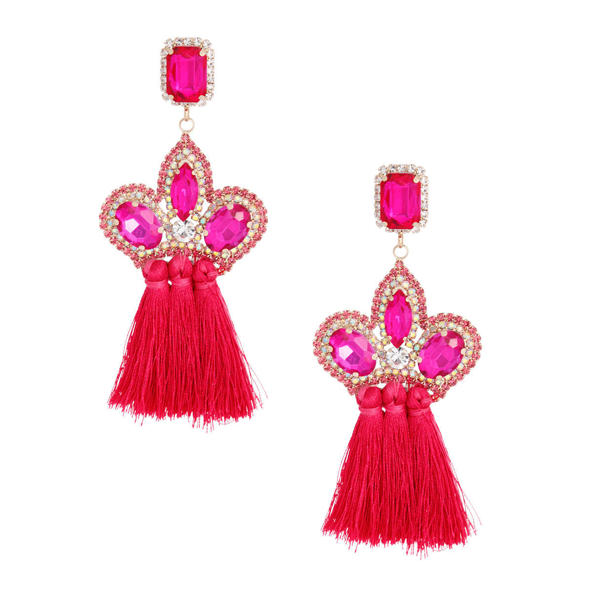 Fuchsia Triple Tassel Stone Earrings|4 inches - Premium Wholesale Jewelry from Pinktown - Just $13! Shop now at chiquestyles