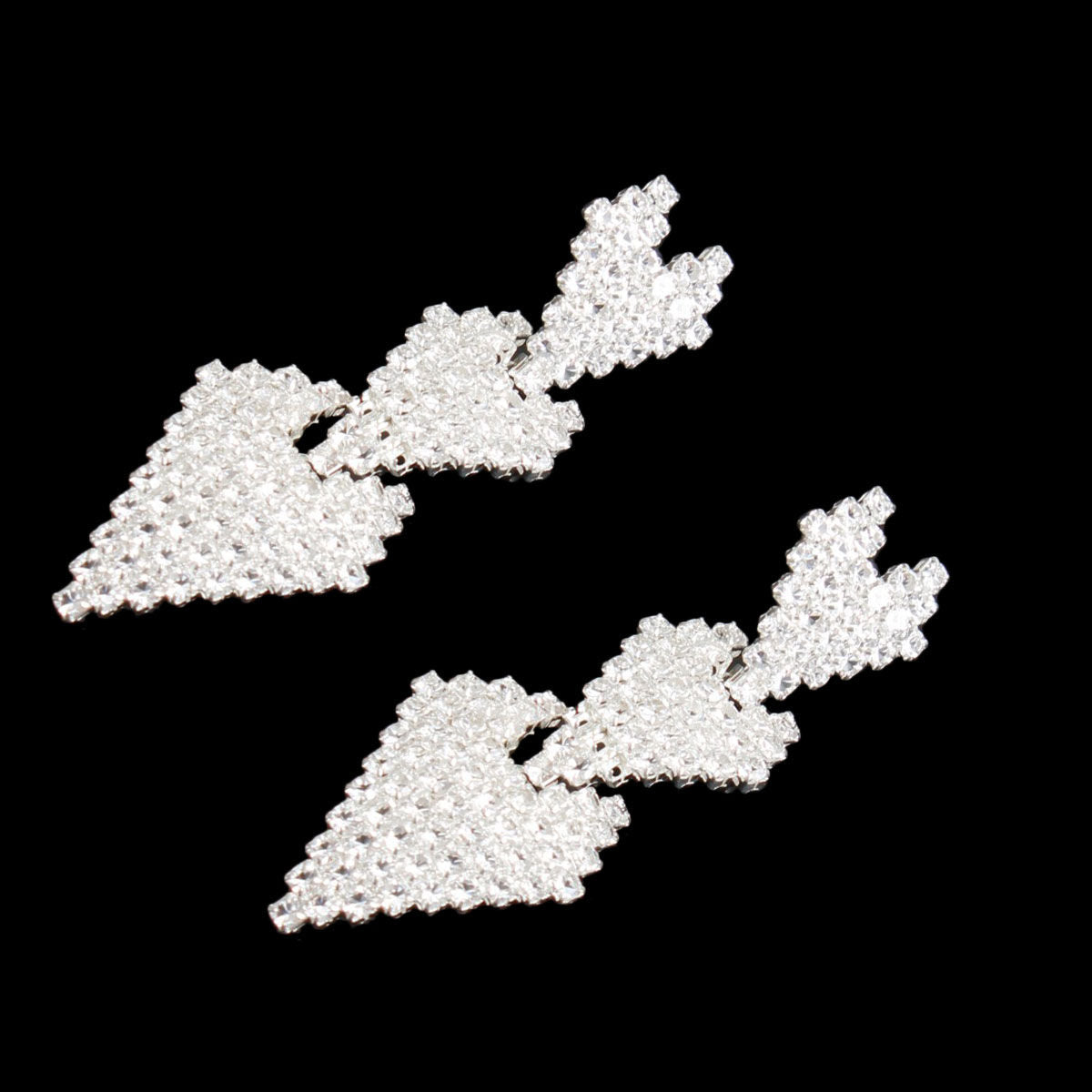 Triple Heart Pave Silver Earrings|2.25 inches - Premium Wholesale Jewelry from Pinktown - Just $12! Shop now at chiquestyles