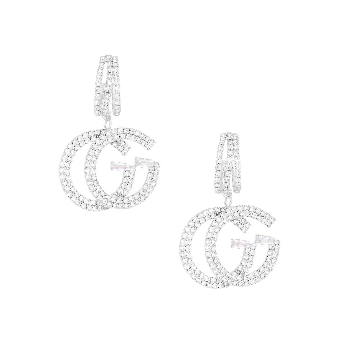 Silver Pave GG Charm C Hoops|2 inches - Premium Wholesale Jewelry from Pinktown - Just $14! Shop now at chiquestyles