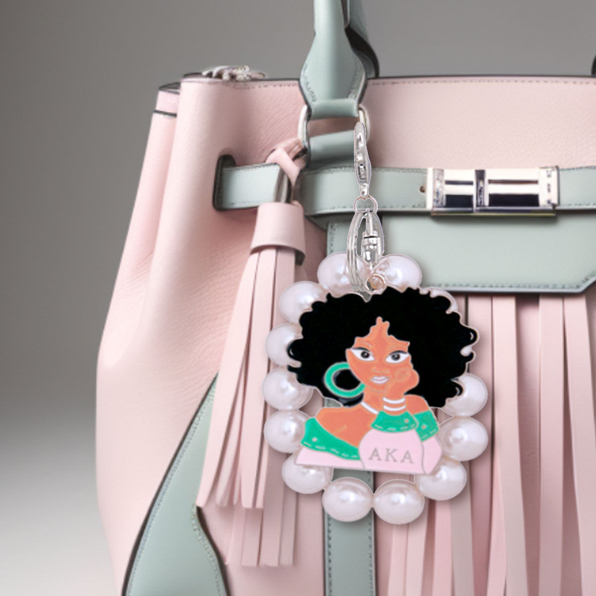 Pink Green Woman Pearl Keychain|7.85 x 2.25 inches - Premium Wholesale Fashion Accessories from Pinktown - Just $19! Shop now at chiquestyles