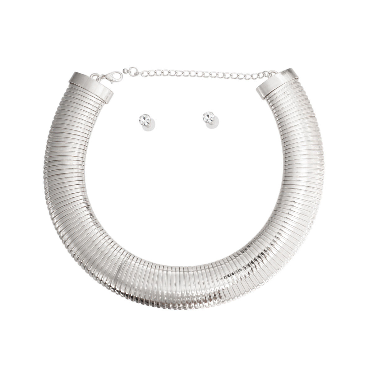 Silver Metal Flex Armor Collar Set|16 + 4 inches - Premium Wholesale Jewelry from Pinktown - Just $20! Shop now at chiquestyles