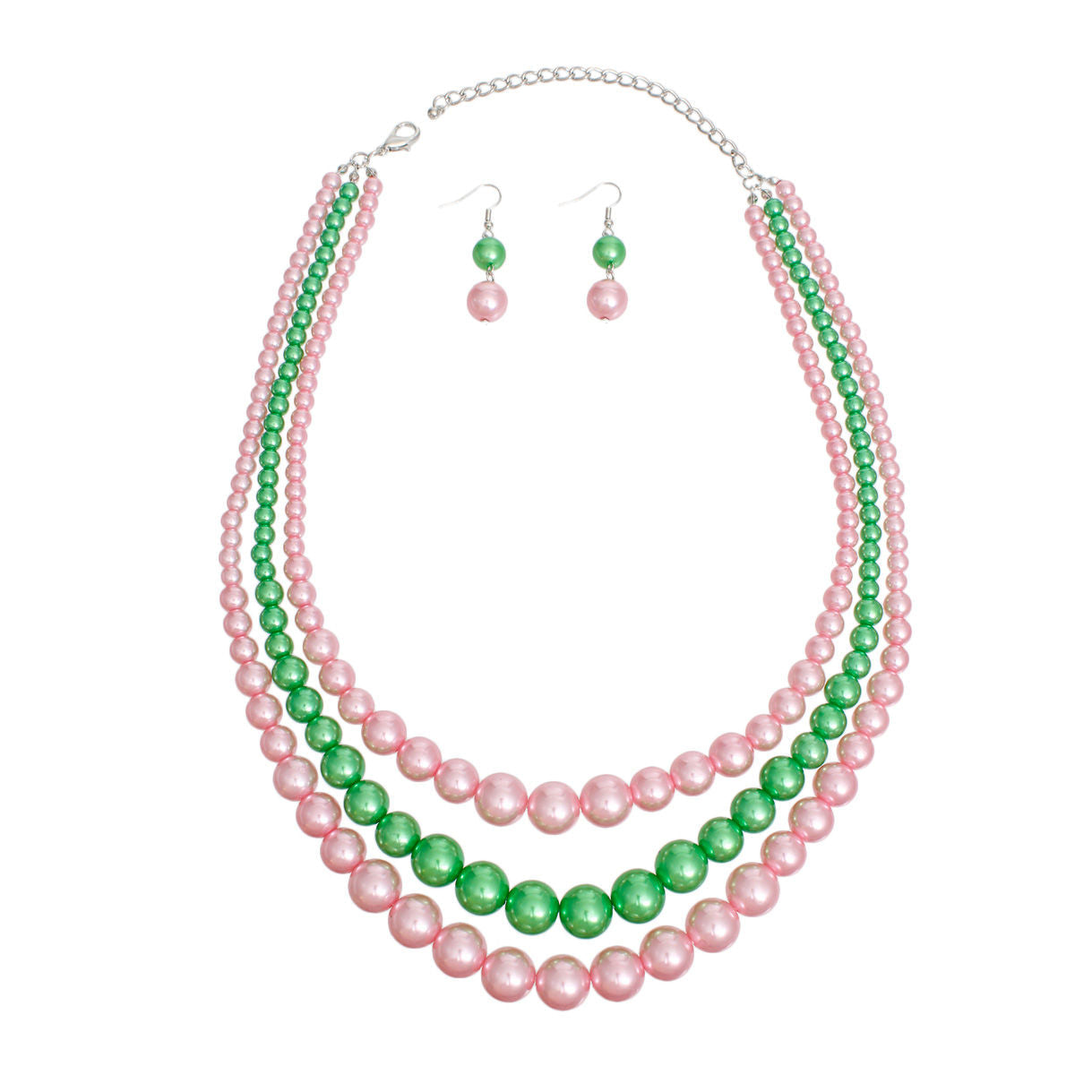 Pearl Necklace Pink Green 3 Strand for Women - Premium Wholesale Jewelry from Pinktown - Just $15! Shop now at chiquestyles