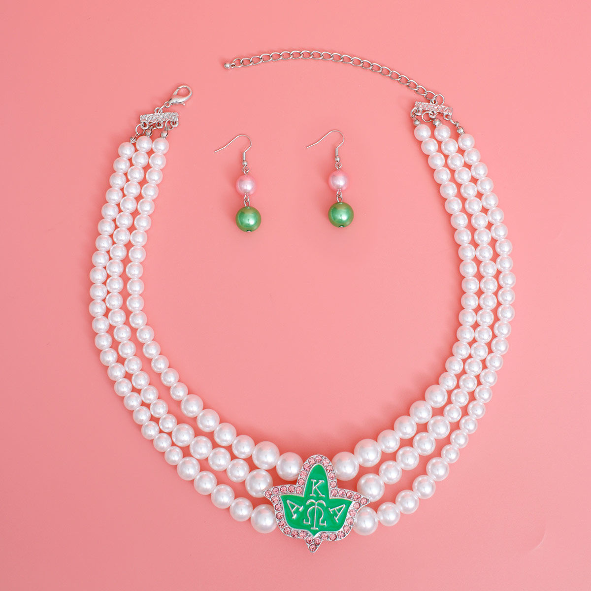 Pearl Necklace Green Tea Rose AKA Set for Women - Premium Wholesale Jewelry from Pinktown - Just $19! Shop now at chiquestyles