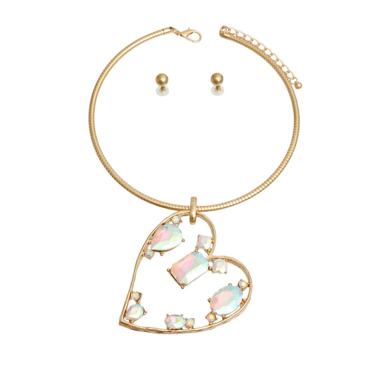Aurora Borealis Multi Stone Angled Heart Set|18 inches - Premium Wholesale Jewelry from Pinktown - Just $22! Shop now at chiquestyles