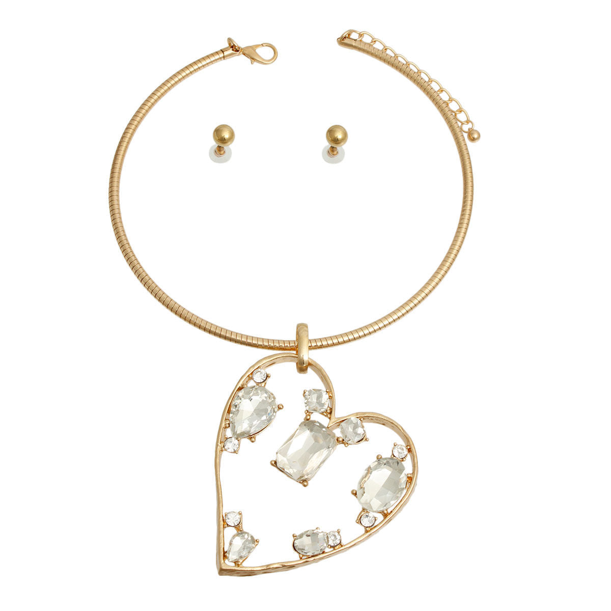 Gold Multi Style Stone Angled Heart Set|18 inches - Premium Wholesale Jewelry from Pinktown - Just $22! Shop now at chiquestyles