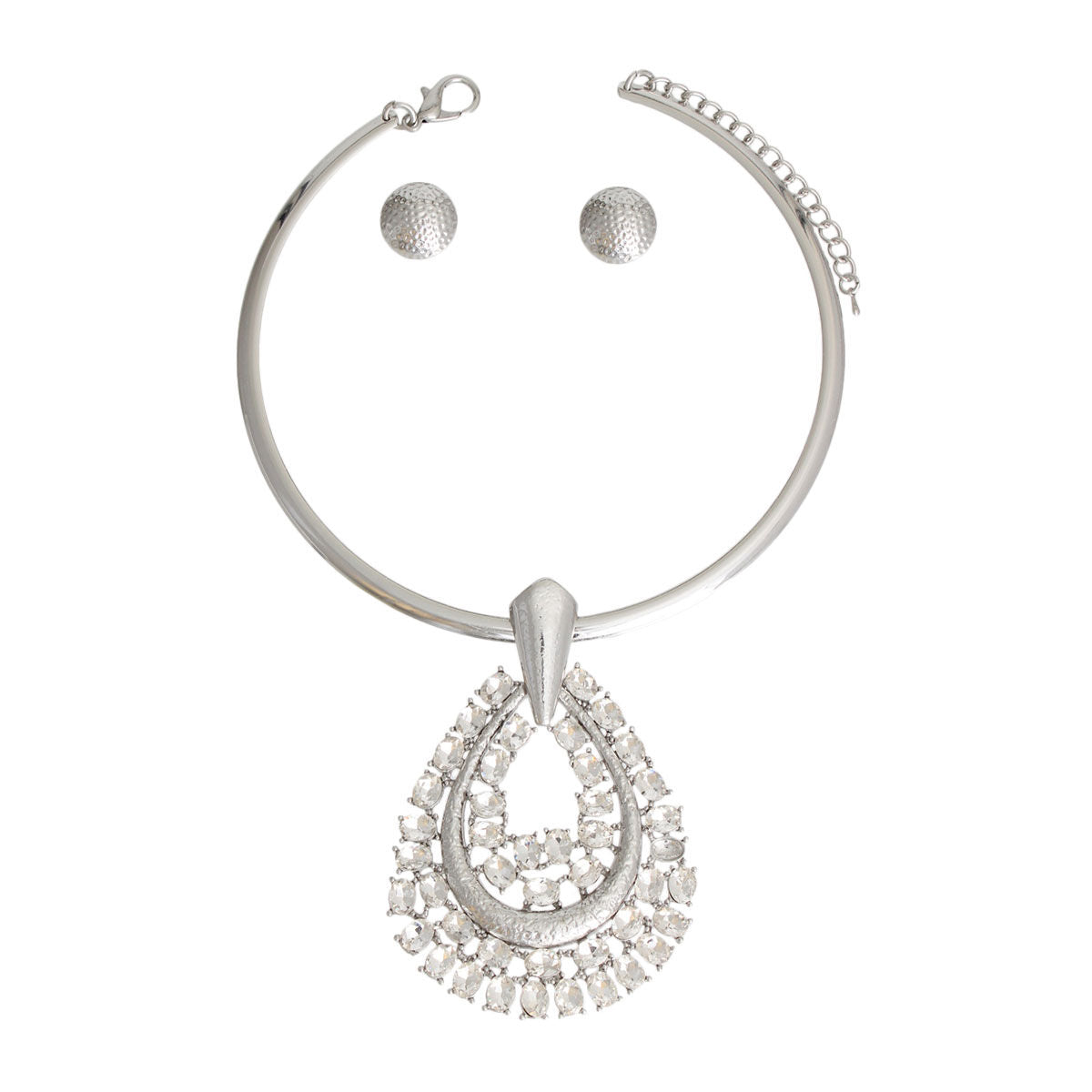 Teardrop Silver Halo Pendant Set|16 inches - Premium Wholesale Jewelry from Pinktown - Just $19! Shop now at chiquestyles