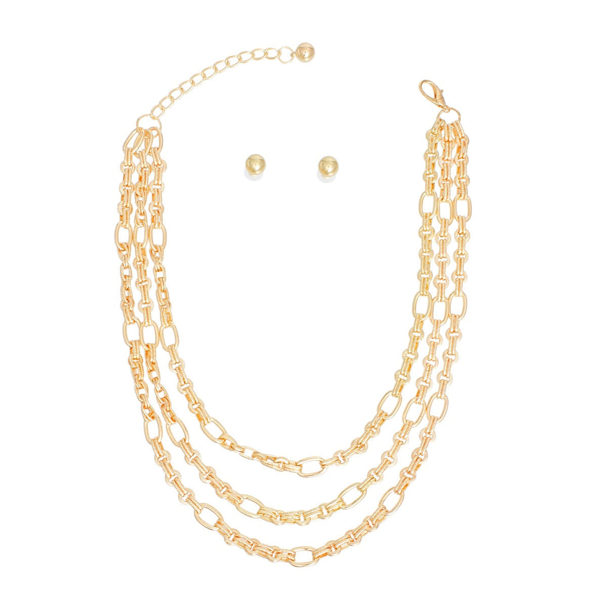Necklace Gold Triple Chain Link Set for Women - Premium Wholesale Jewelry from Pinktown - Just $20! Shop now at chiquestyles