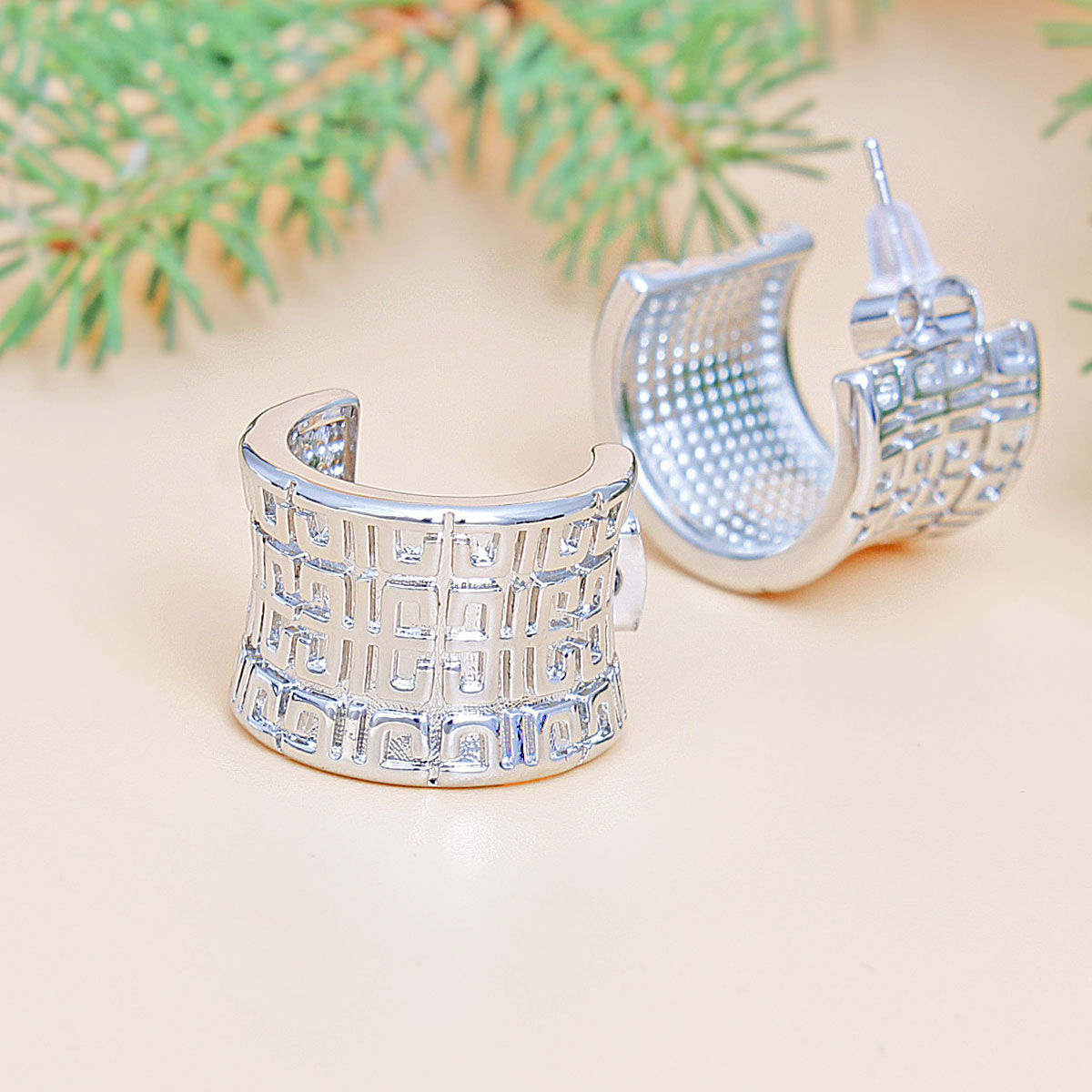 Hoop White Gold Small Greek Wide Earring for Women|.75 inches - Premium Wholesale Jewelry from Pinktown - Just $16! Shop now at chiquestyles