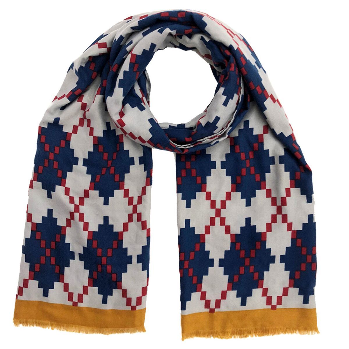 Navy Pixel Argyle Scarf|70.8 x 35.4 inches - Premium Wholesale Fashion Accessories from Pinktown - Just $16! Shop now at chiquestyles