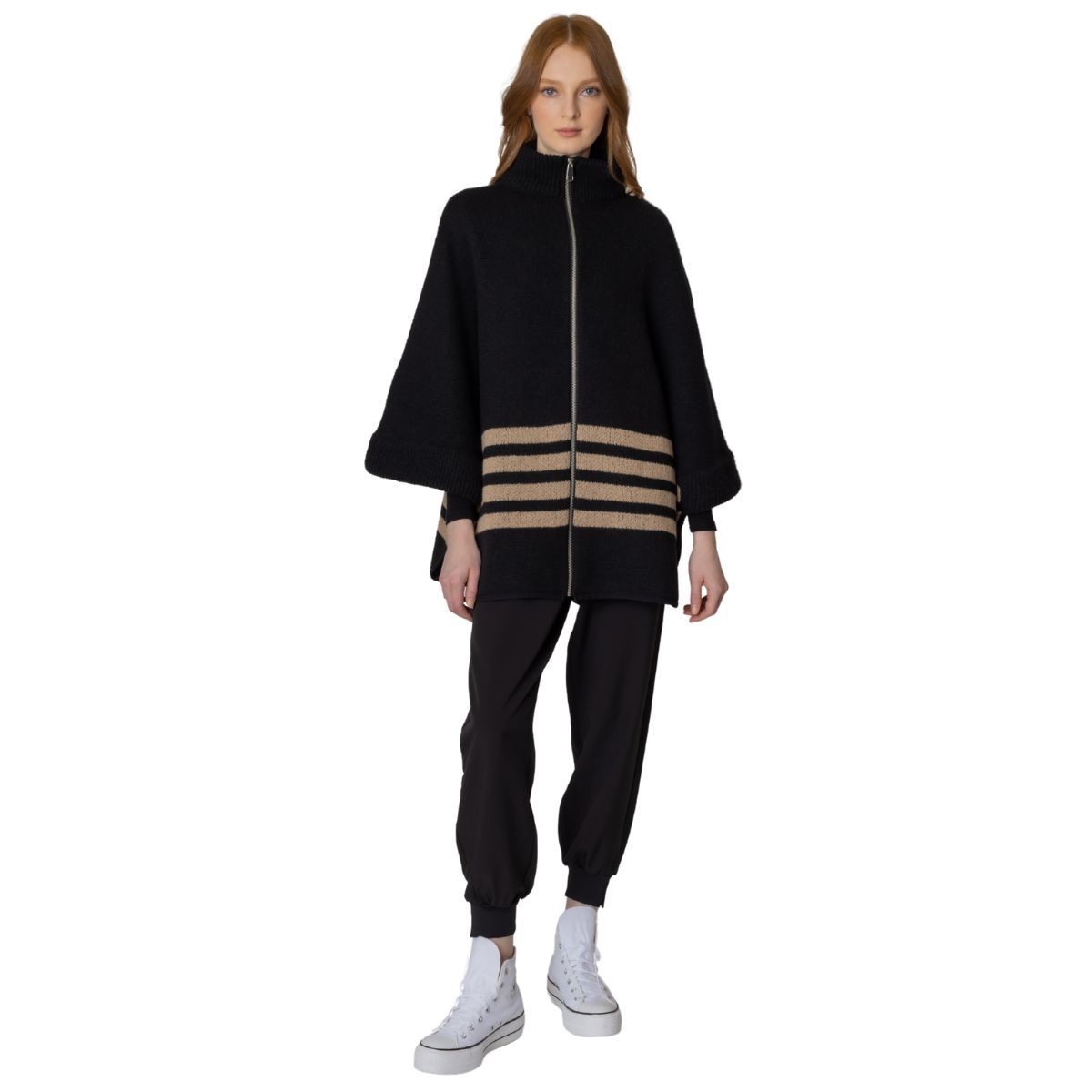 Black Stripe Zipper Kimono|28.7 x 35 inches - Premium Wholesale Boutique Clothing from Pinktown - Just $94! Shop now at chiquestyles