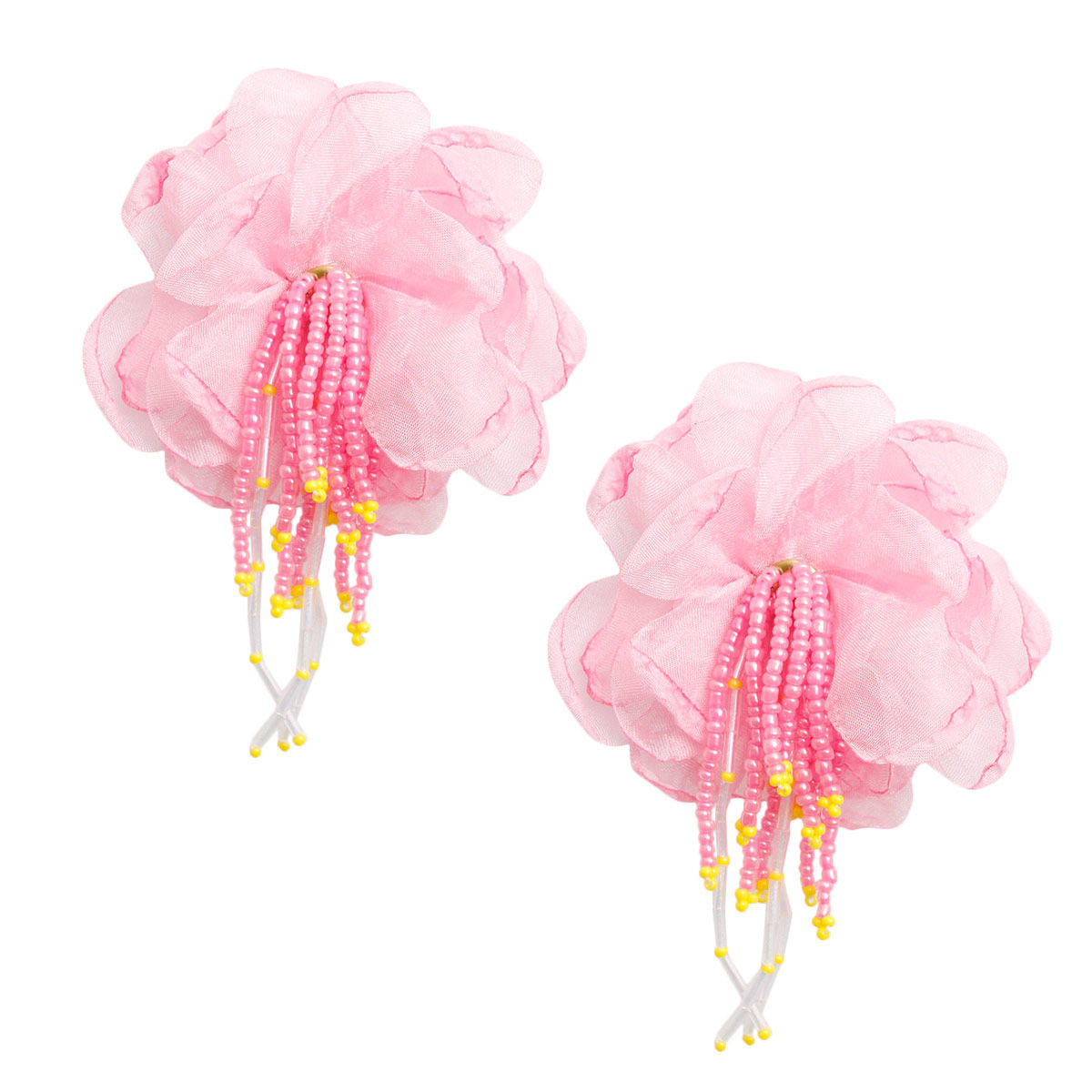 Drop Pink Fabric Flower Bead Earrings for Women - Premium Wholesale Jewelry from Pinktown - Just $19! Shop now at chiquestyles