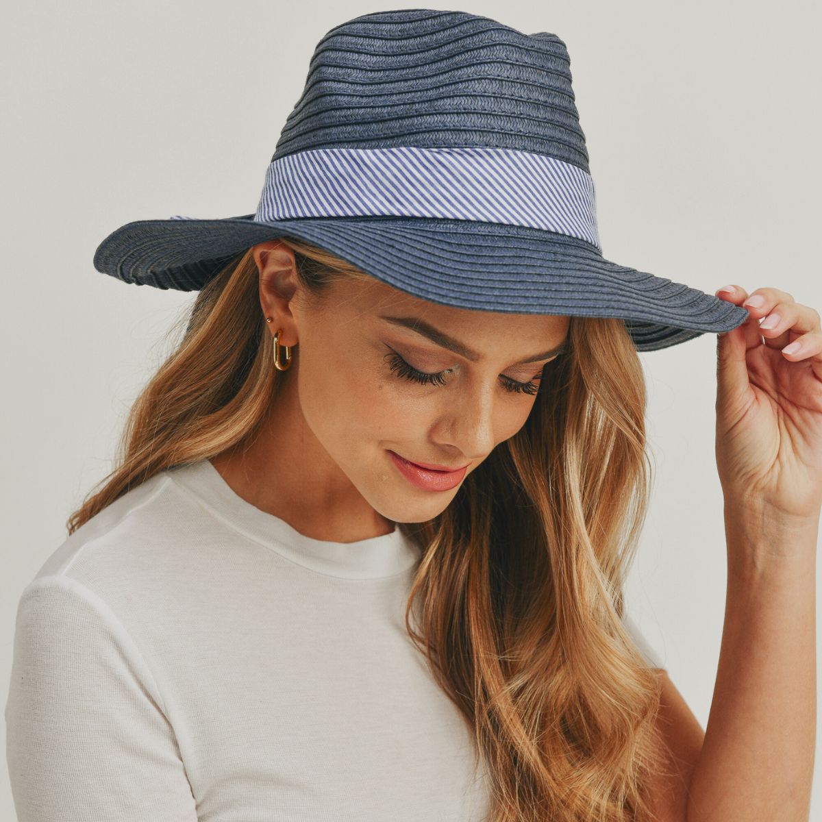 Navy Striped Bow Fedora Hat|One Size - Premium Wholesale Fashion Accessories from Pinktown - Just $17! Shop now at chiquestyles