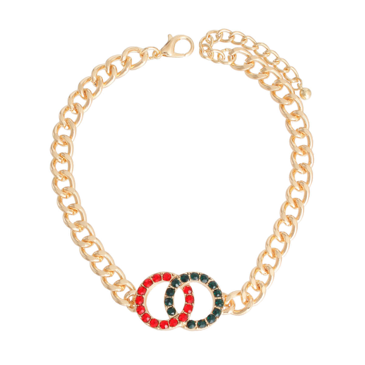 Red Green Linked Ring Stone Anklet|10 inches - Premium Wholesale Jewelry from Pinktown - Just $8! Shop now at chiquestyles