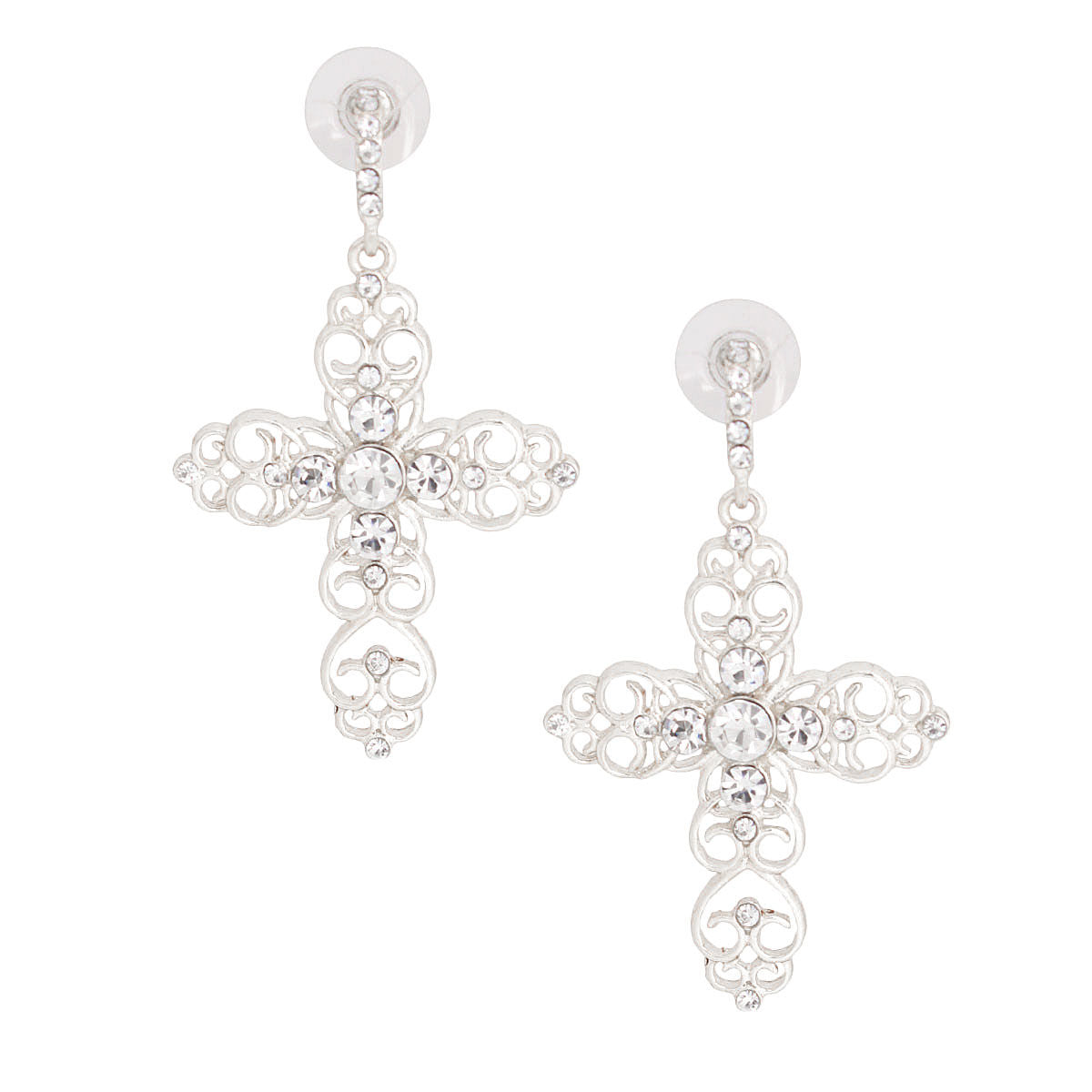 Silver Filigree Cross Earrings|2.5 inches - Premium Wholesale Jewelry from Pinktown - Just $10! Shop now at chiquestyles