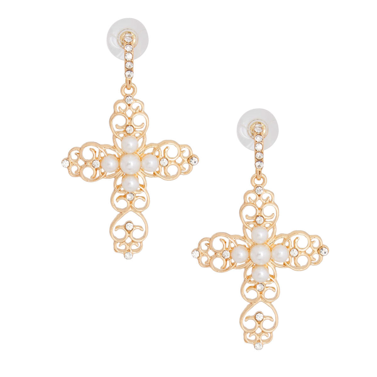 Cream Filigree Cross Earrings|2.5 inches - Premium Wholesale Jewelry from Pinktown - Just $10! Shop now at chiquestyles