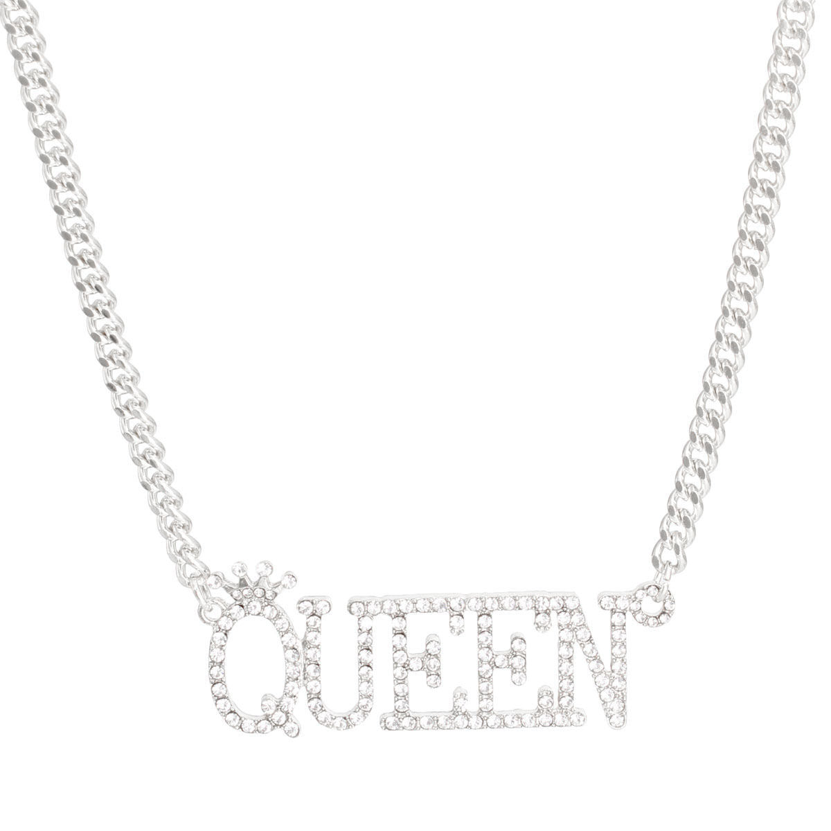 Silver Iced Queen Necklace|18 inches - Premium Wholesale Jewelry from Pinktown - Just $14! Shop now at chiquestyles