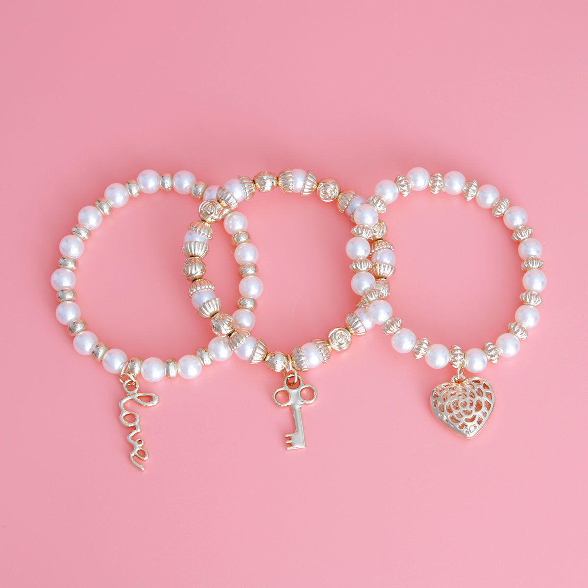 3 Strand Cream Love Bracelets|Stretch to Fit - Premium Wholesale Jewelry from Pinktown - Just $10! Shop now at chiquestyles