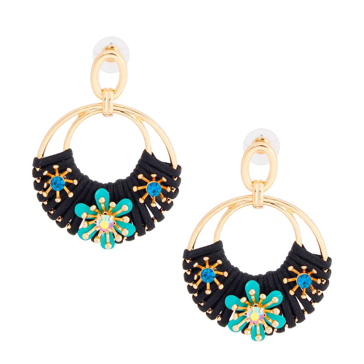Turquoise Flower Round Earrings|2 inches - Premium Wholesale Jewelry from Pinktown - Just $11! Shop now at chiquestyles