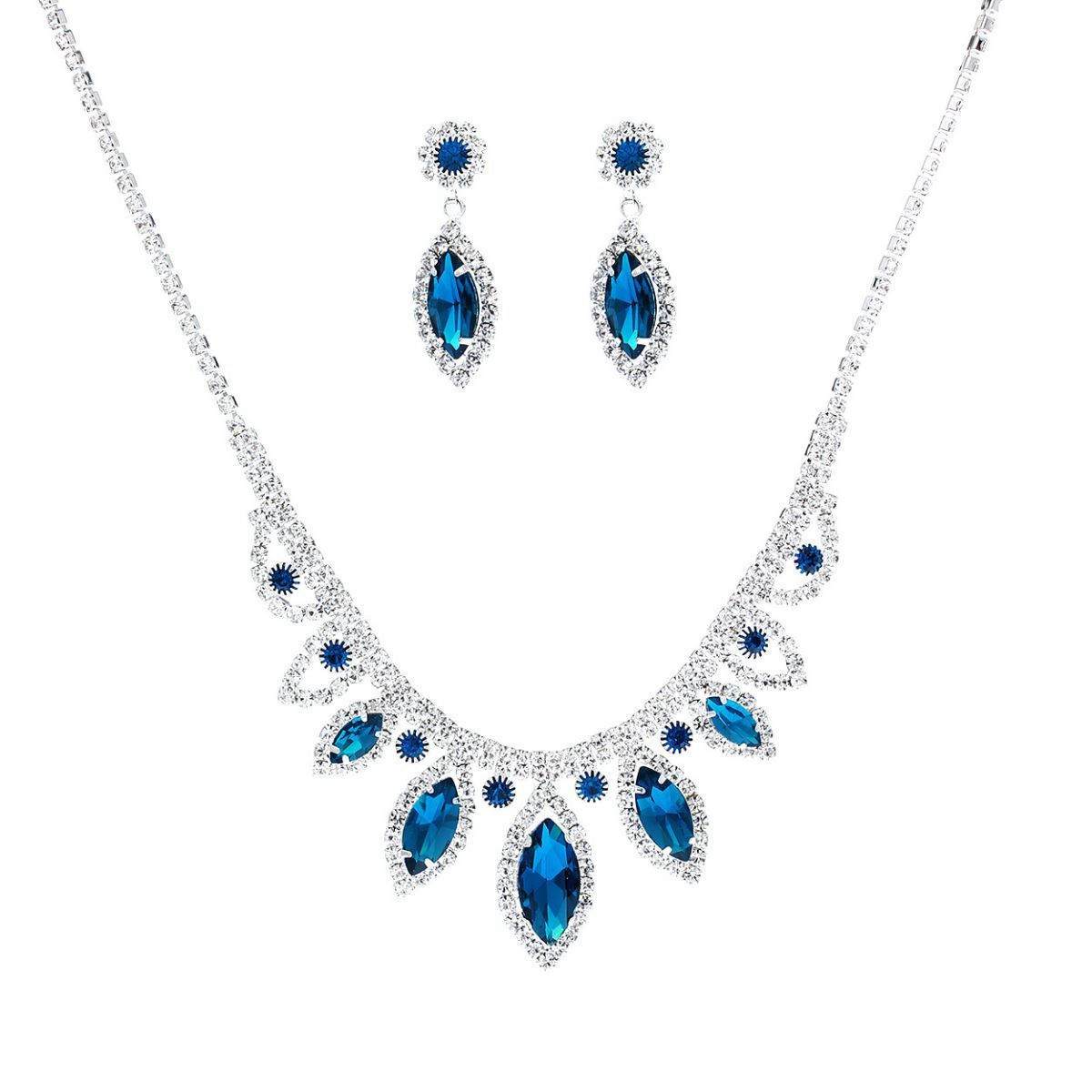 Blue Marquise Crystal Silver Set|16 + 3 inches - Premium Wholesale Jewelry from Pinktown - Just $13! Shop now at chiquestyles