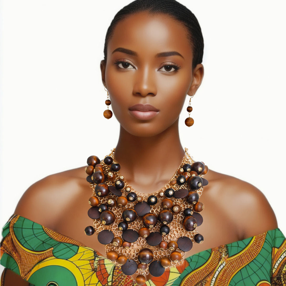 Earth-Toned Wood Chainmail Set|18 + 3 inches - Premium Wholesale Jewelry from Pinktown - Just $64! Shop now at chiquestyles
