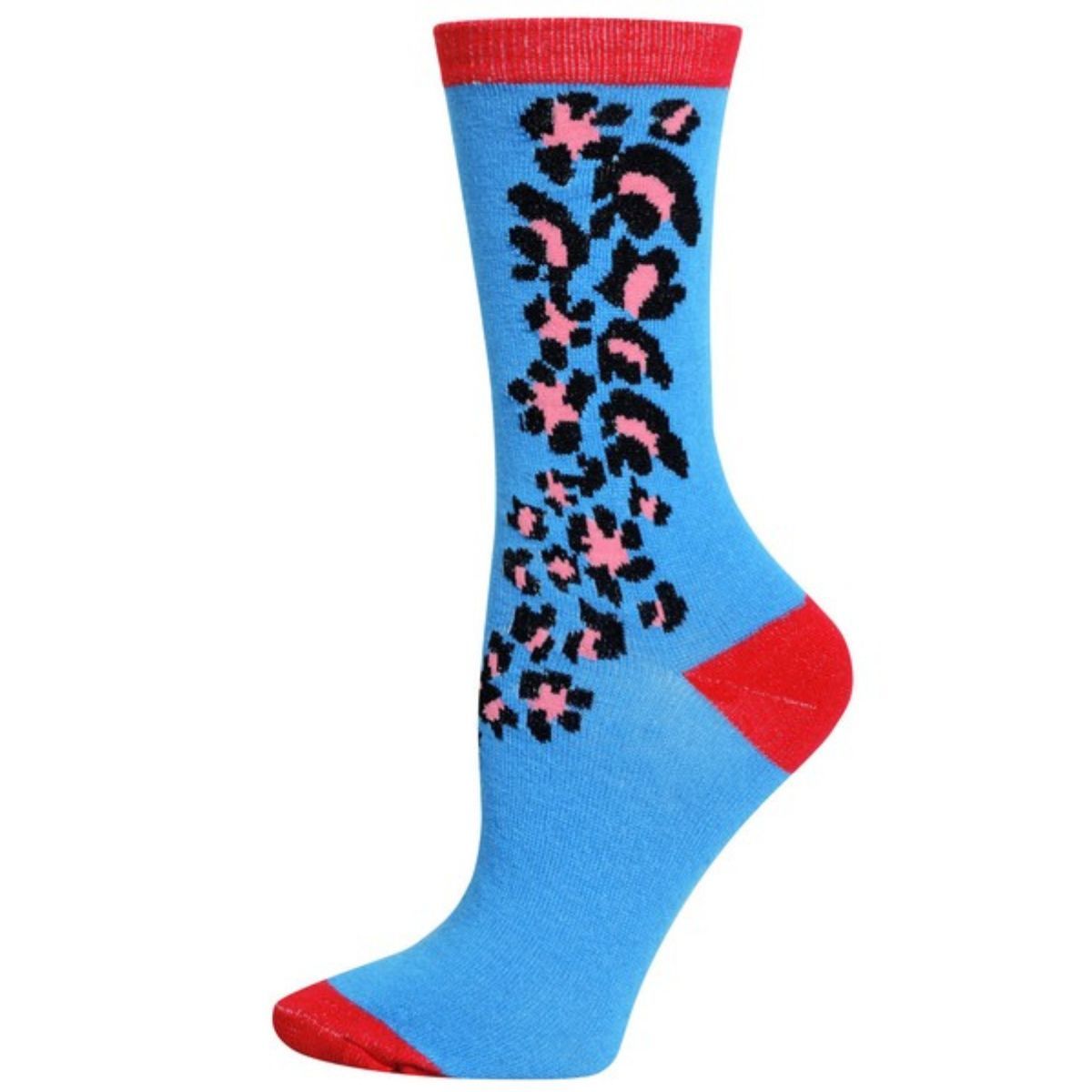 Blue Red Cheetah Crew Socks|One Size - Premium Wholesale Fashion Accessories from Pinktown - Just $4! Shop now at chiquestyles