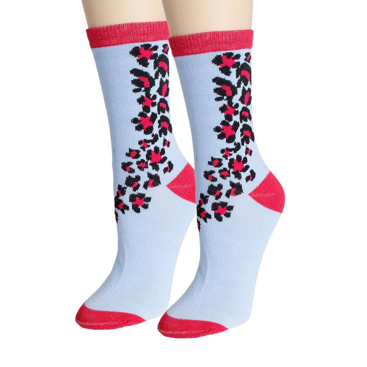 Light Blue Pink Cheetah Crew Socks|One Size - Premium Wholesale Fashion Accessories from Pinktown - Just $4! Shop now at chiquestyles