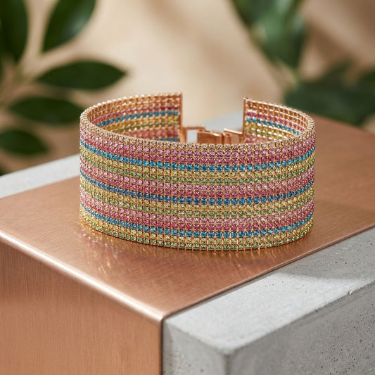 21 Line Multi Color Rhinestone Bracelet
