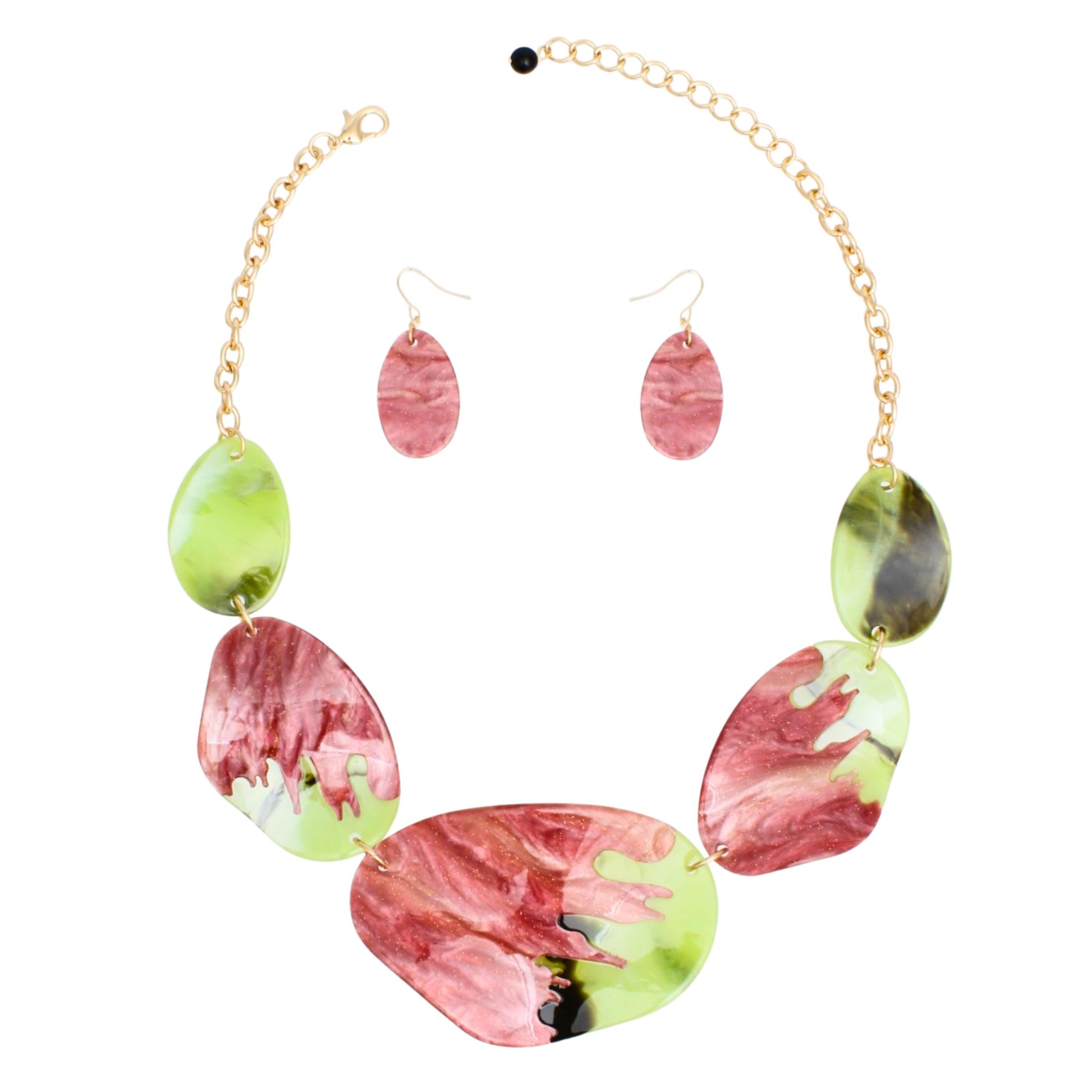 AKA Pink Green Dipped Necklace Set isolated