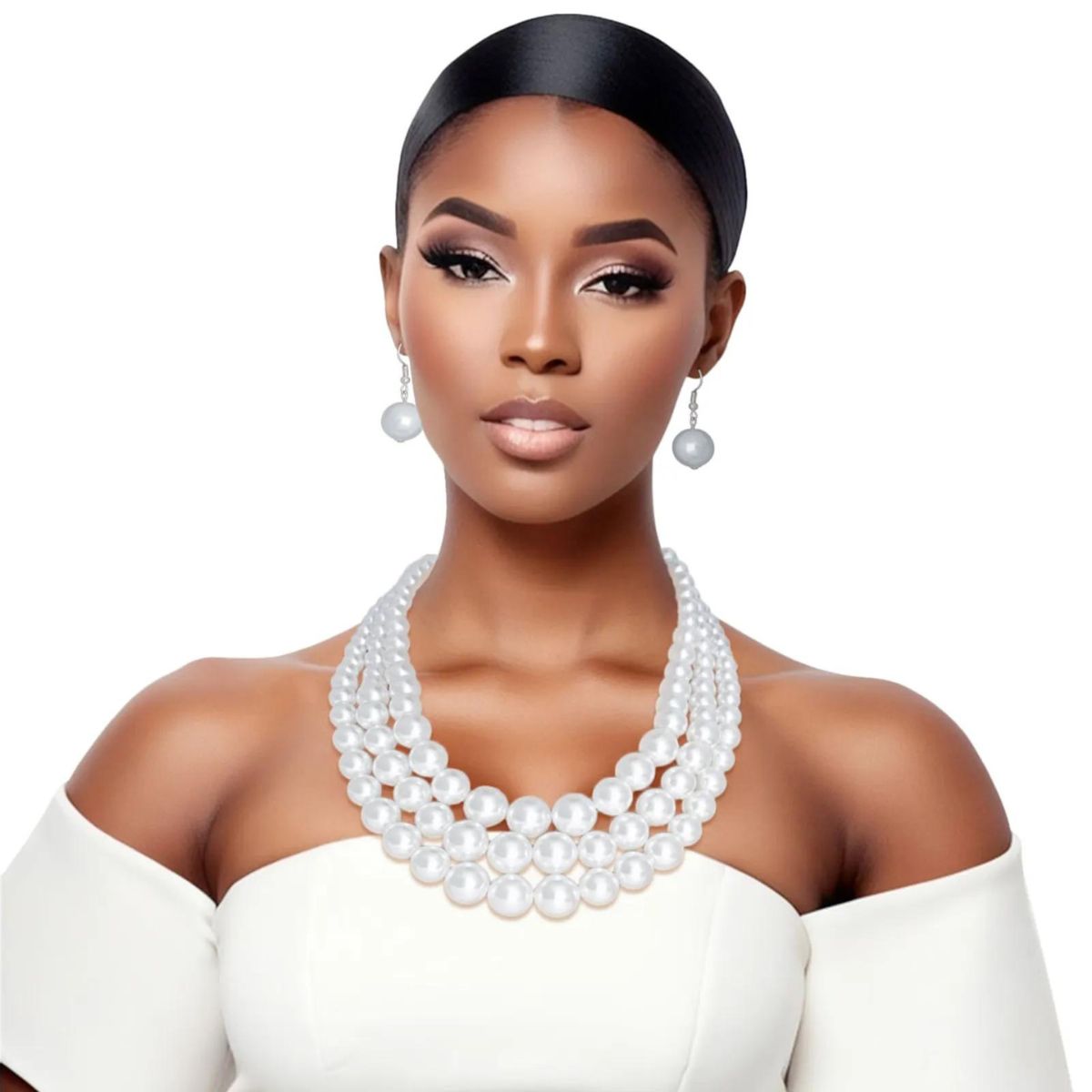 White Pearl Graduated Multi Strand Necklace Set|18 inches - Premium Wholesale Jewelry from Pinktown - Just $12! Shop now at chiquestyles