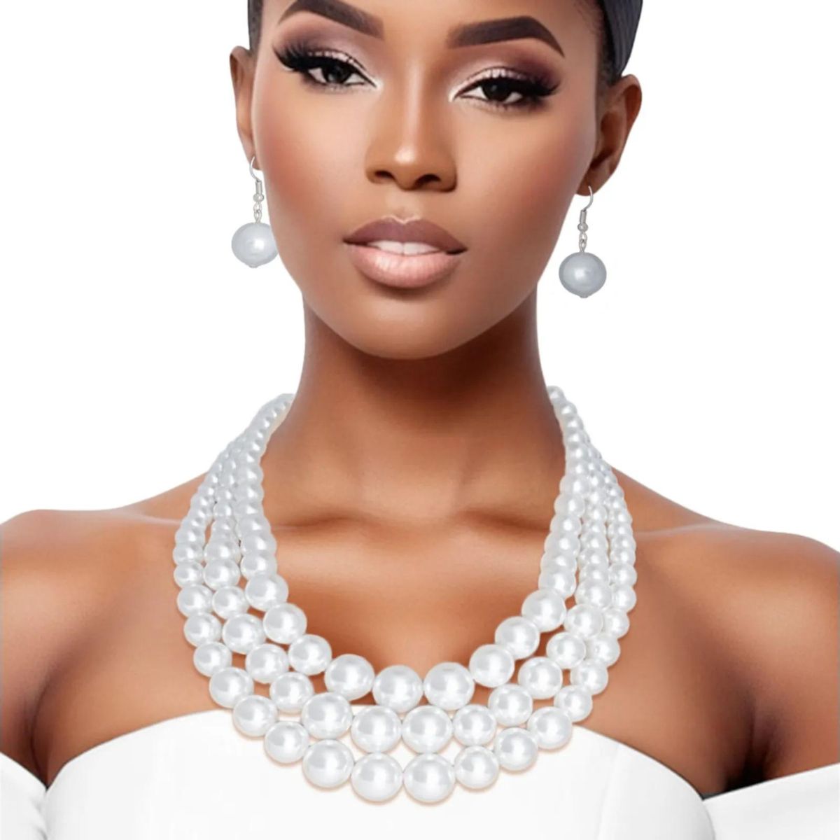 White Pearl Graduated Multi Strand Necklace Set|18 inches - Premium Wholesale Jewelry from Pinktown - Just $12! Shop now at chiquestyles