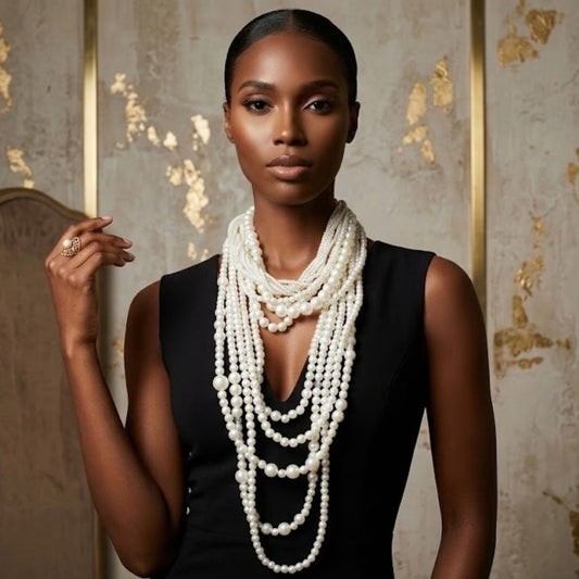 Pearl Necklace Cream Cluster Long Set for Women