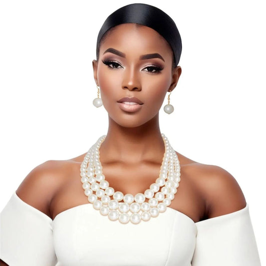 Cream Pearl Graduated Multi Strand Necklace Set|18 inches - Premium Wholesale Jewelry from Pinktown - Just $12! Shop now at chiquestyles