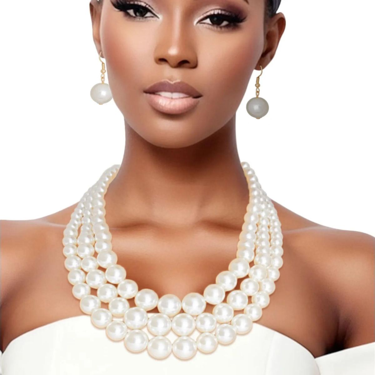 Cream Pearl Graduated Multi Strand Necklace Set|18 inches - Premium Wholesale Jewelry from Pinktown - Just $12! Shop now at chiquestyles