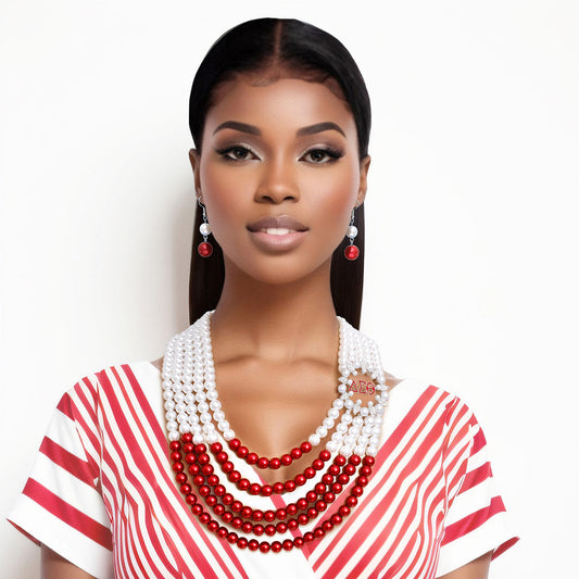 Mix Red White Pearl Delta Soror Necklace Set - Premium Wholesale Jewelry from Pinktown - Just $27! Shop now at chiquestyles