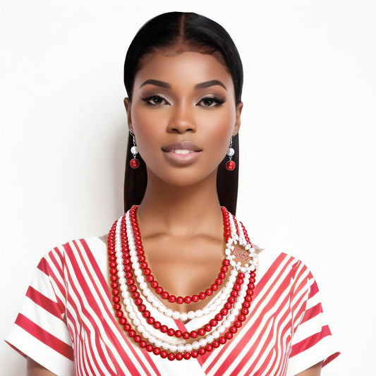 DST Necklace Red White Pearl Soror Set - Premium Wholesale Jewelry from Pinktown - Just $27! Shop now at chiquestyles