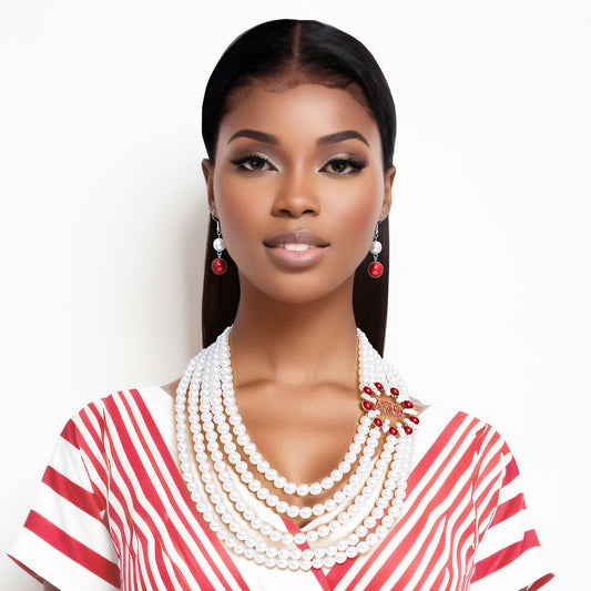 DST Necklace White Pearl Soror Delta Set for Women - Premium Wholesale Jewelry from Pinktown - Just $27! Shop now at chiquestyles